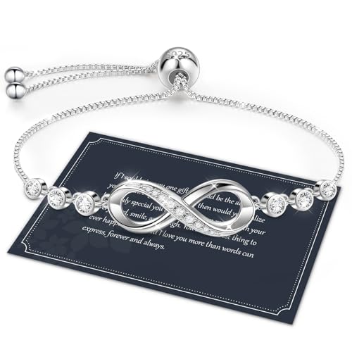 J.Fée Infinity Heart Bracelets for Women with 5A Cubic Zirconia, 925 Silver Bracelets for Women Adjustable Womens Bracelet Jewelry for Wife Girlfriend Her - color: Infinite Love#9
