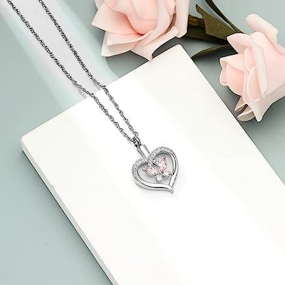 Imrsanl Butterfly Heart Pendant Cremation Urn Necklace for Women - color: Silver-Pink