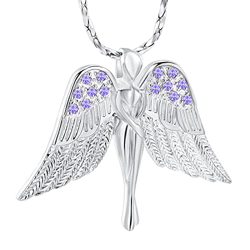 Imrsanl Cremation Jewelry Keepsake Angel Wings Urn Necklace for Ashes - color: Purple