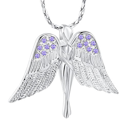Imrsanl Cremation Jewelry Keepsake Angel Wings Urn Necklace for Ashes - color: Purple