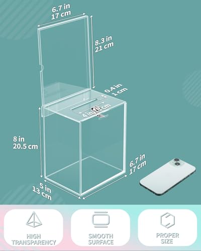 Uniclife 6.7"x5"x8" Transparent Acrylic Ballot Suggestion Box with Lock - color: Tall