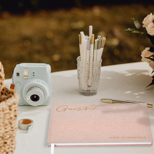 Beautiful Wedding Guest Book for Your Wedding Reception w/ Polaroid Photos | Simply Elegant Guestbook to Sign in and Add Photos - The Perfect Baby Shower Guest Book for the Special Day - color: Pink