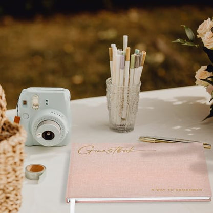 Beautiful Wedding Guest Book for Your Wedding Reception w/ Polaroid Photos | Simply Elegant Guestbook to Sign in and Add Photos - The Perfect Baby Shower Guest Book for the Special Day - color: Pink