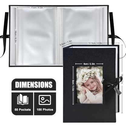 Photo Album 4x6 100 Pockets, Slip-in Picture Albums, Linen Cover Top Loader Vertical Pockets Albums for Baby, Kids Boy Girls, Wedding, Family, Anniversary, Black - color: Black, size: 100 Pockets white Bandage