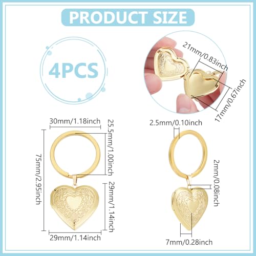 UNICRAFTALE 4Pcs Locket Keychain Personalized Memory Locket Key Chain with Photo Custom Pictures Photo Keychain for Gift - color: Gold, style: Heart