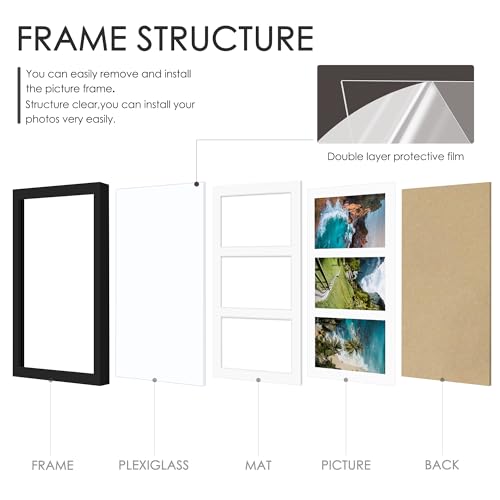 DUENPY 8x14 Collage Picture Frame Displays Three 4x6 inch Photos Black - color: Black, size: 8x14（4x6 opening）