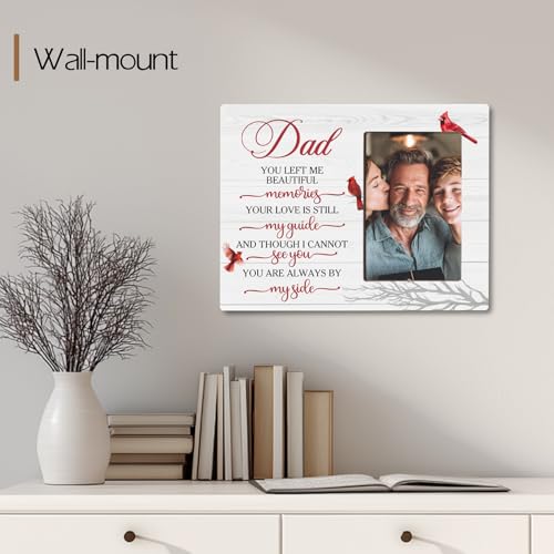 Dad Memorial Wooden Picture Frame, Always By My Side Cardinal Gifts for Loss of Dad, Sympathy Gifts for Loss of Father, Fits 4x6 Photo Frame - color: White