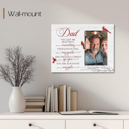 Dad Memorial Wooden Picture Frame, Always By My Side Cardinal Gifts for Loss of Dad, Sympathy Gifts for Loss of Father, Fits 4x6 Photo Frame - color: White