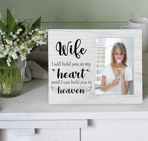 Wife Memorial Picture Frame, I Will Hold You in My Heart Remembrance Wooden Photo Frame Gifts for Loss of Wife, 4x6 inch Photo - style: Wife Memorial