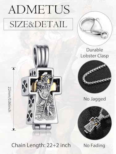 ADMETUS Patron Saint Cross Urn Necklace 925 Sterling Silver Cremation Jewelry for Ashes Memorial Gifts for Men with 2.5mm 22"+2" Rolo Chain - style: A21-Saint Christopher