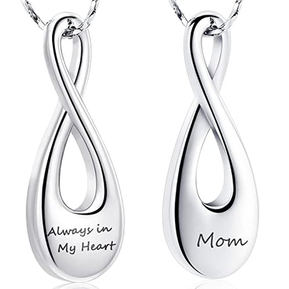 Imrsanl Infinity Cremation Jewelry Urn Necklace for Ashes | Memorial Lockets Pendant, Ashes Holder, Funeral Keepsake of Loved Ones, For Women Men - color: Always in My Heart Mom