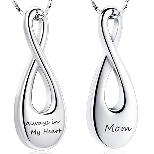 Imrsanl Infinity Cremation Jewelry Urn Necklace for Ashes | Memorial Lockets Pendant, Ashes Holder, Funeral Keepsake of Loved Ones, For Women Men - color: Always in My Heart Mom