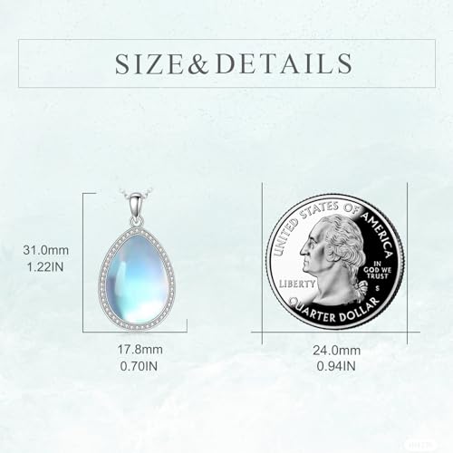 CRMAD Larimar/Opal/Lapis Lazuli/Tourmaline/Malachite/Labradorite/Turquoise/Onyx/Rose Quartz/Amber/Peridot Necklace for Women 925 Sterling Silver Teardrop Pendant Jewelry Gifts - color: Moonstone-zircon