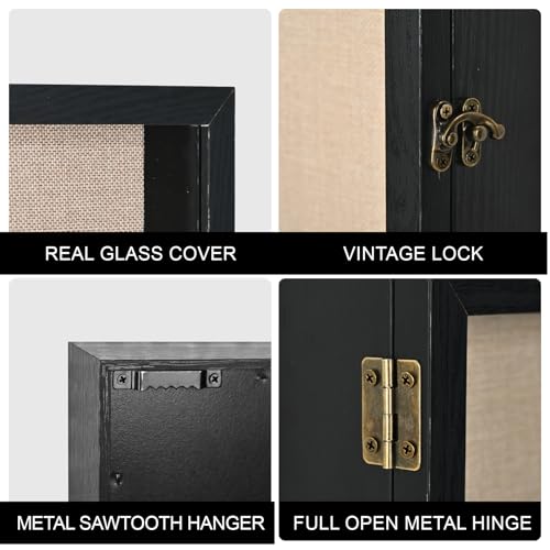 8×10 Shadow Box Frame, Linen Back, Glass Door, Hinge Display Case - color: Rustic Black, size: 8×10