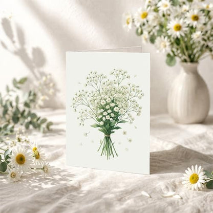 Minimalist Baby's Breath Illustration Card 5x7 Inch, Premium Thick Cardstock with Envelope, Elegant Floral Card — Thank You, Sympathy, Thinking of You，Anniversary Card — Single Card - color: Baby's Breath