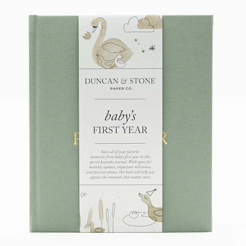 Duncan & Stone Baby Book First Year, Linen Memory Keepsake, Sage Green, 112 - color: Sage Green