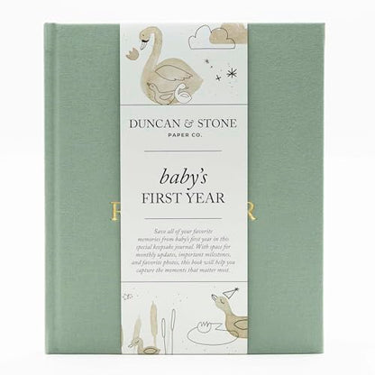 Duncan & Stone Baby Book First Year, Linen Memory Keepsake, Sage Green, 112 - color: Sage Green