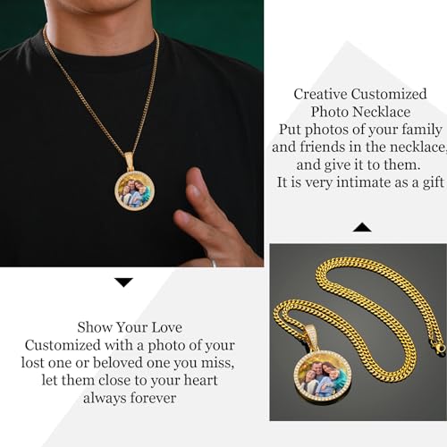 YIMERAIRE Customized Picture Necklace Personalized Circle Chain - color: 01 Circle Pendant(Gold)+Cuban Chain 0171