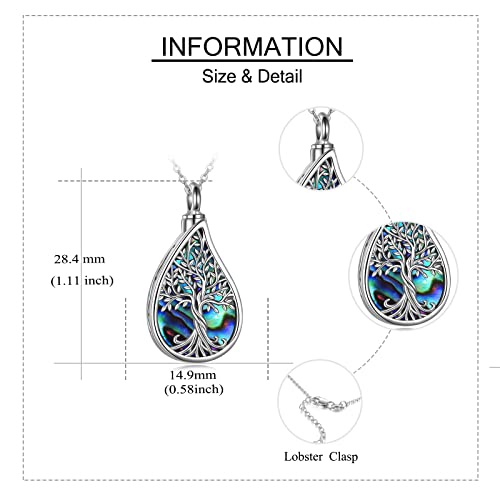 URONE Urn Necklaces for Ashes 925 Sterling Silver Abalone Shell Tree of Life Cremation Jewelry for Ashes Memory Jewelry for Women Men - style: Teardrop Tree
