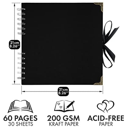 Scrapbook Album, 60 Pages, 8 x 8 Inch, Black Photo Album, Scrap Book | Hardcover with Thick 250 GSM Kraft Paper, Ideal for Your Scrapbooking Albums, Art & Craft Projects (Black, 8 x 8 Inch) - color: Black, size: 8 X 8 Inch