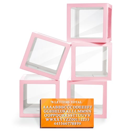 Ledido Transparent Balloon Boxes with 78 Letters Numbers for Custom Name - color: Pink, size: 5PCS Boxes