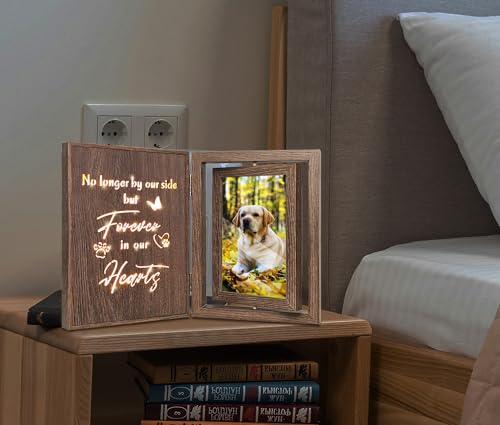 EYITUPC Lighted Pet Memorial Frame: Dog or Cat Loss, No Longer by Our Side - color: Forever in Our Hearts