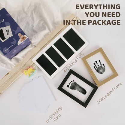 4 Park Baby Footprint Kit with 2 Wooden Frame, No Mess Inkless Hand and Footprint Kit, Clean-Touch Ink Pads for Fingerprint Stamps, Paw Print Kit for Dogs Cats, Baby Shower Gifts Keepsake for New Mom - size: S-4park