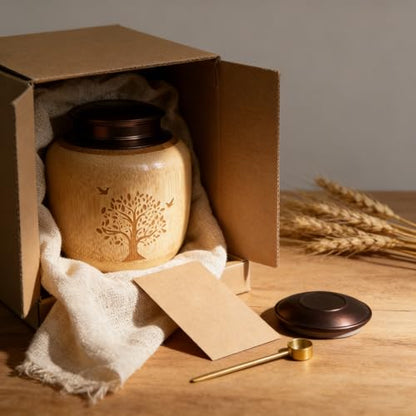 2pcs Cremation Urns for Human Ashes, Urn for Ashes Adult Male with Tree of Life, Bamboo Small Urns for Human Ashes, Memorial Funeral Urn for Men Women Dad Mom,Up to 30 cu in (Small) - size: Small