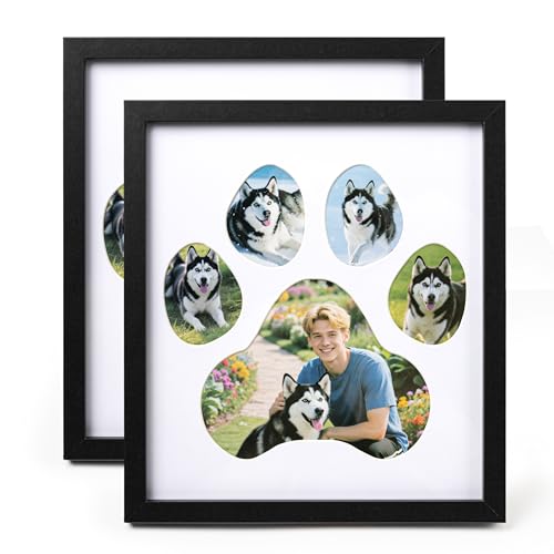 AELS Dog Paw Print Photo Collage Frame, Holds 5 Pictures of Pets & Owners, Ideal Gift for Dog Moms & Dads, Black Pet Memorial Keepsake and Wall Décor, 10.24" x 11.4", 2Pcs - color: Black, size: Pack of 2