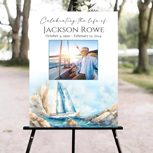Sailing Ocean Funeral Welcome Sign, Celebration of Life Welcome Sign, in Loving Memory Sign, Celebration of Life Funeral Sign, Celebration of Life Sign, Memorial Sign with Photo #Yu12 - color: Version #21