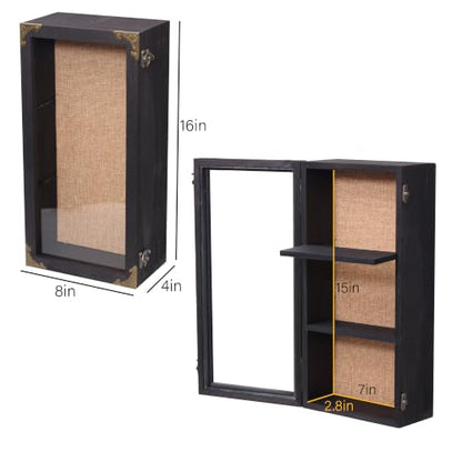 Shadow Box Frame 8x16 with Real Glass Door, Extra Deep 4 Inch Memory Display Case, Solid Wood Shadow Box Display for Medals, Collectibles, Photos, Flowers, Wall or Tabletop () - size: Tall Deep 8x16 Black