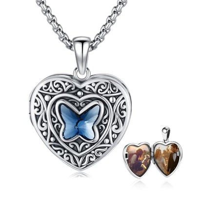 Locket Necklace for Women 925 Sterling Silver Celtic Locket Pendant Necklace Moonstone/Turquoise/Black Agate Heart Shaped Locket Necklace Jewelry Gifts for Women - style: Filigree with Swarovski Crystal
