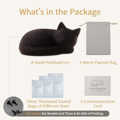 Black Sleeping Cat Urn for Ashes Minimal Pet Memorial Keepsake - color: Matte Black