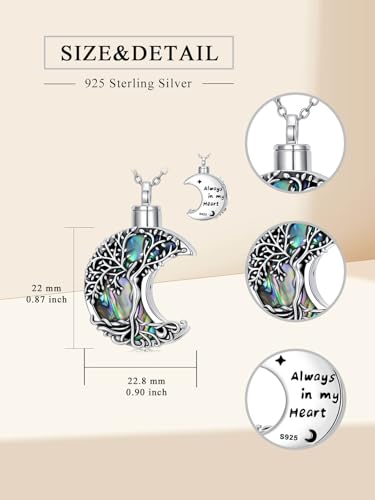 WINNICACA Cremation Jewelry for Ashes Locket Ashes Necklace Urn Necklace for Women Sterling Silver Cremation Necklace for Ashes Fine Keepsake Picture Necklace Memorial Jewelry - style: Moon-tree of life