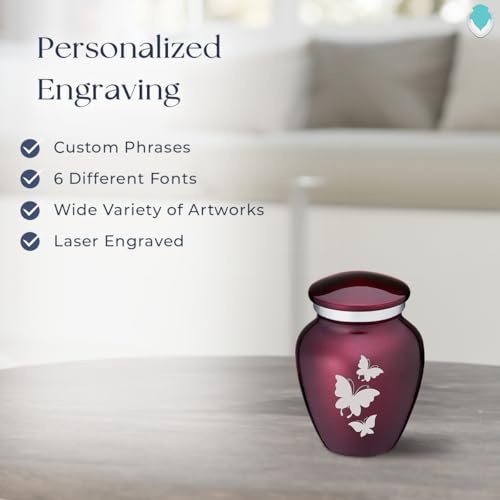 Embrace Keepsake Personalized Butterfly Cremation Urns for Human Ashes I Cherry Purple Funeral Urn for Men and Women with Double Side Engraving I 3.5 lbs - color: Cherry Purple