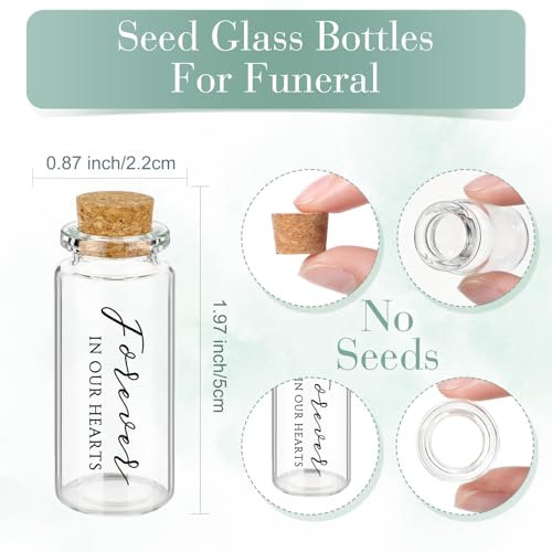 Tanlade 100 Sets Funeral Favors Memorial Seed Big Glass Bottles with Cork Stopper Leaf Funeral Prayer Celebration of Life Card for Loss of Loved Memorial Service, 0.87x1.97in, No Seed