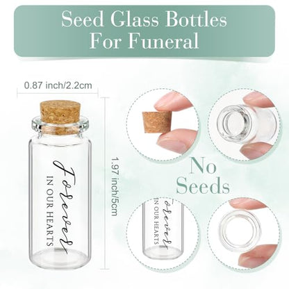 Tanlade 100 Sets Funeral Favors Memorial Seed Big Glass Bottles with Cork Stopper Leaf Funeral Prayer Celebration of Life Card for Loss of Loved Memorial Service, 0.87x1.97in, No Seed