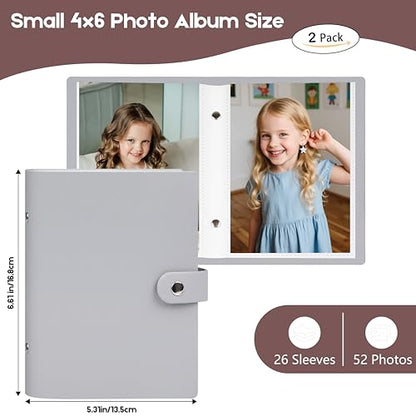 Ruibytree 2 Pack Small Photo Albums 4x6 Pictures, 104 Photos Total, Grey | Compact Design, PU Leather Cover, Acid-Free Pages, Top-Loading, Mini Photo Book 4x6 for Kids, Wedding, Anniversary & Travel - color: Grey
