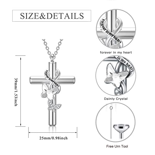 Cross Urn Necklace for Ashes 925 Sterling Silver Cremation Jewelry with Funnel Filler Kit Ashes Necklace for Human Women Girl Pets - color: A_Clear Butterfly Urn Necklace, style: Non-personalized