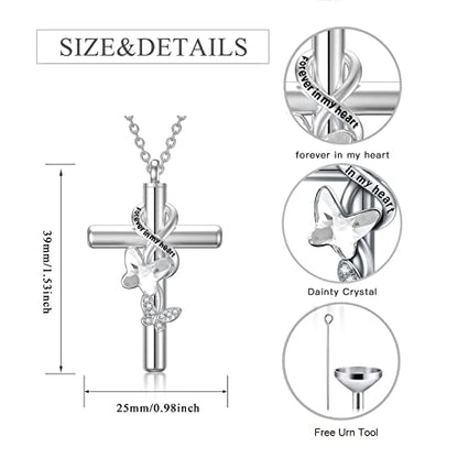 Cross Urn Necklace for Ashes 925 Sterling Silver Cremation Jewelry with Funnel Filler Kit Ashes Necklace for Human Women Girl Pets - color: A_Clear Butterfly Urn Necklace, style: Non-personalized