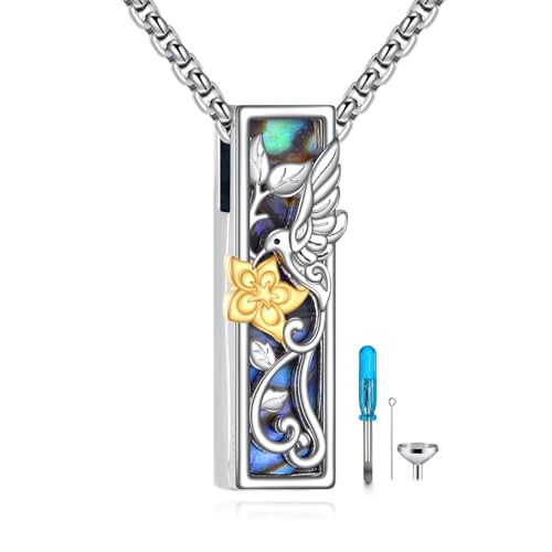 Urn Necklace Ashes 925 Sterling Silver Cremation Pendant Memorial Ashes Abalone Shell Pendant Jewelry Gift for Women Men - style: Hummingbird