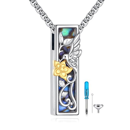 Urn Necklace Ashes 925 Sterling Silver Cremation Pendant Memorial Ashes Abalone Shell Pendant Jewelry Gift for Women Men - style: Hummingbird