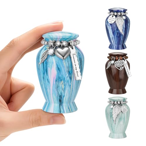 Small Urn for Human Ashes Aluminium Keepsake Memorial | Mini Urn for Ashes, Meaningful Memorial Keepsake Gift, Durable Aluminum Cremation Urn with Elegant Design - style: Blue