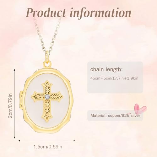 18K Gold Cross Locket Necklace for Women Holds Photo Necklace with Personalized Picture Necklaces Pendant 18 Inch Birthday Mother's Day for Women - color: Gold Cross