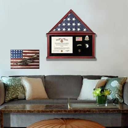 Large Burial Flag Shadow Box 5x9.5 Wooden Certificate Holder Mahogany - size: Large-Mahogany