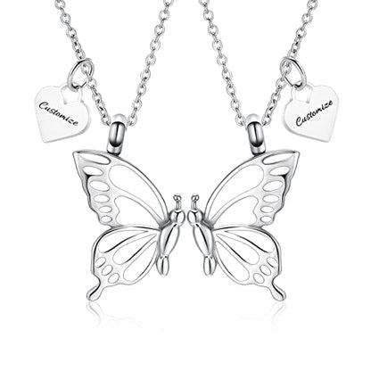 constantlife 2 Pack Butterfly Urn Necklaces for Ashes for Women Girls Stainless Steel Pendants Cremation Keepsake Jewelry Mother Daughter Sister Friendship Memorial Gifts - color: Customize-B