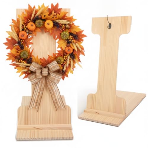 27 x 12'' Wood Wreath Easel Stand Holder Board for Making Wreaths Crafting | Fall Thanksgiving Wedding Wood Wreath Holder Tabletop Display Making Easel Assistant Tool, No Garland(Natural Wood) - color: Natural Wood, size: 27 x 12 Inch, style: Classic