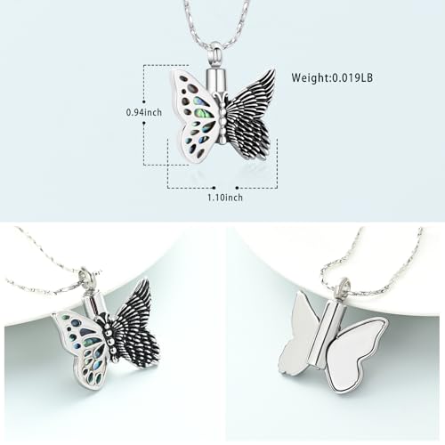 Imrsanl Butterfly Urn Necklace for Ashes Angel Wing Cremation Jewelry Keepsake Funeral Memorial Pendant Gifts of Loss Loved Ones for Women - color: Silver