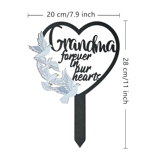 BUoonyer Stake Graves Cemetery Decorations - Grandma Metal Memorial Grave Markers, Grandmother Heart Graveyard Sympathy Plaque, Dove Remembrance Graveside Burial Decor Sign for Outside Yard Garden - style: Grandma