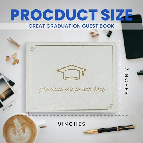 Graduation Guest Book 2026 - Memory Scrapbook for College Gifts Graduation, Guest Book for Graduation Party Sign-In with Custom Message 120 Pages, 7x9 Inch Elegant Graduation Yearbook (White) - color: white